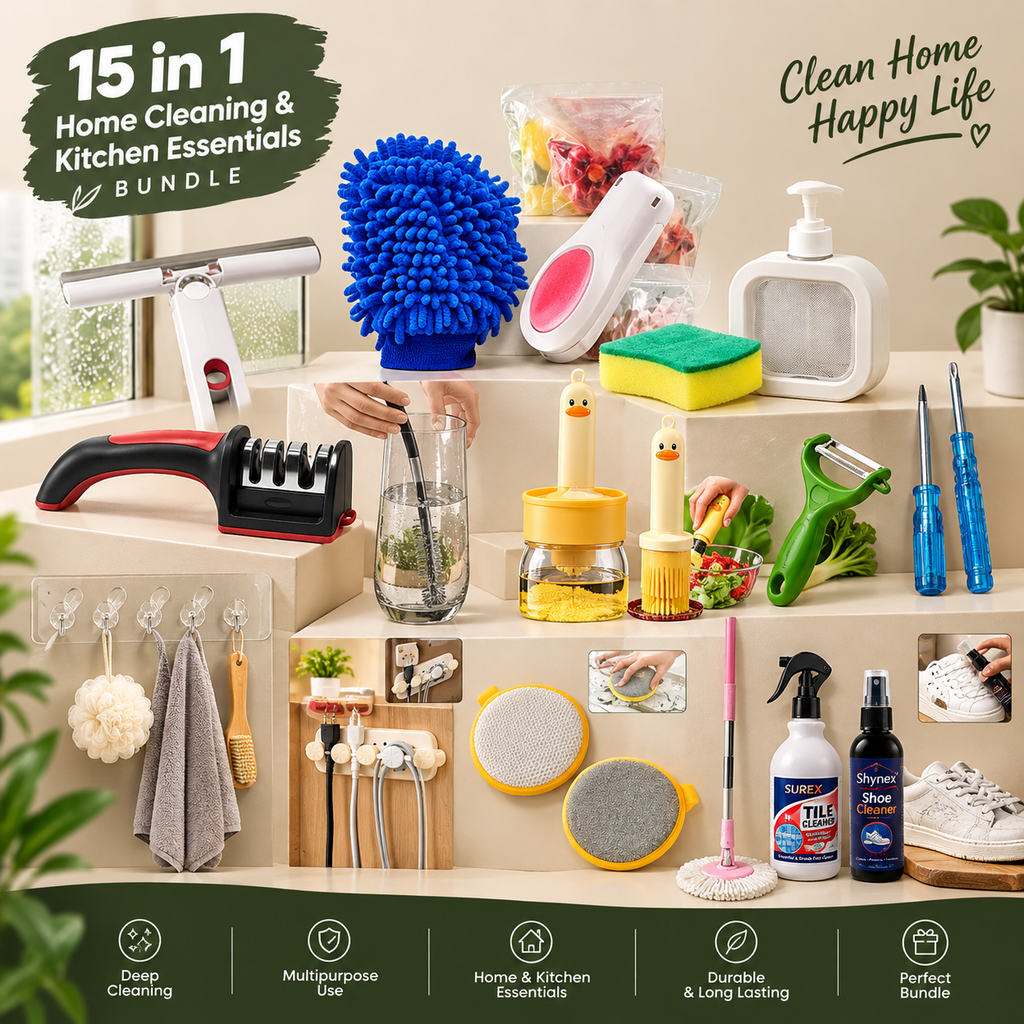 15 in 1 Home Cleaning & Kitchen Essentials Bundle