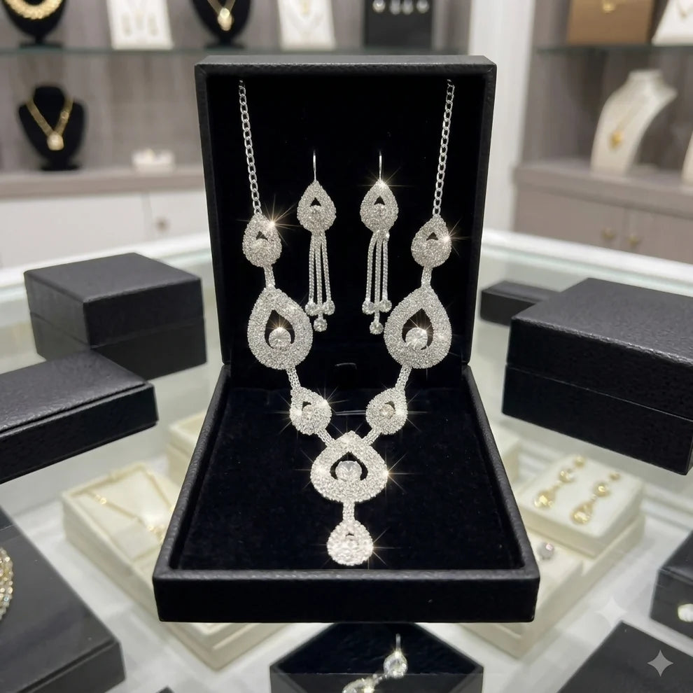 Elegant Silver Plated American Diamond Choker Necklace and Earrings Set for Women and Girls