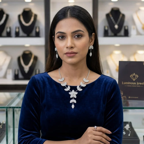 Zirconia Elegance: Silver Plated American Diamond Necklace Set
